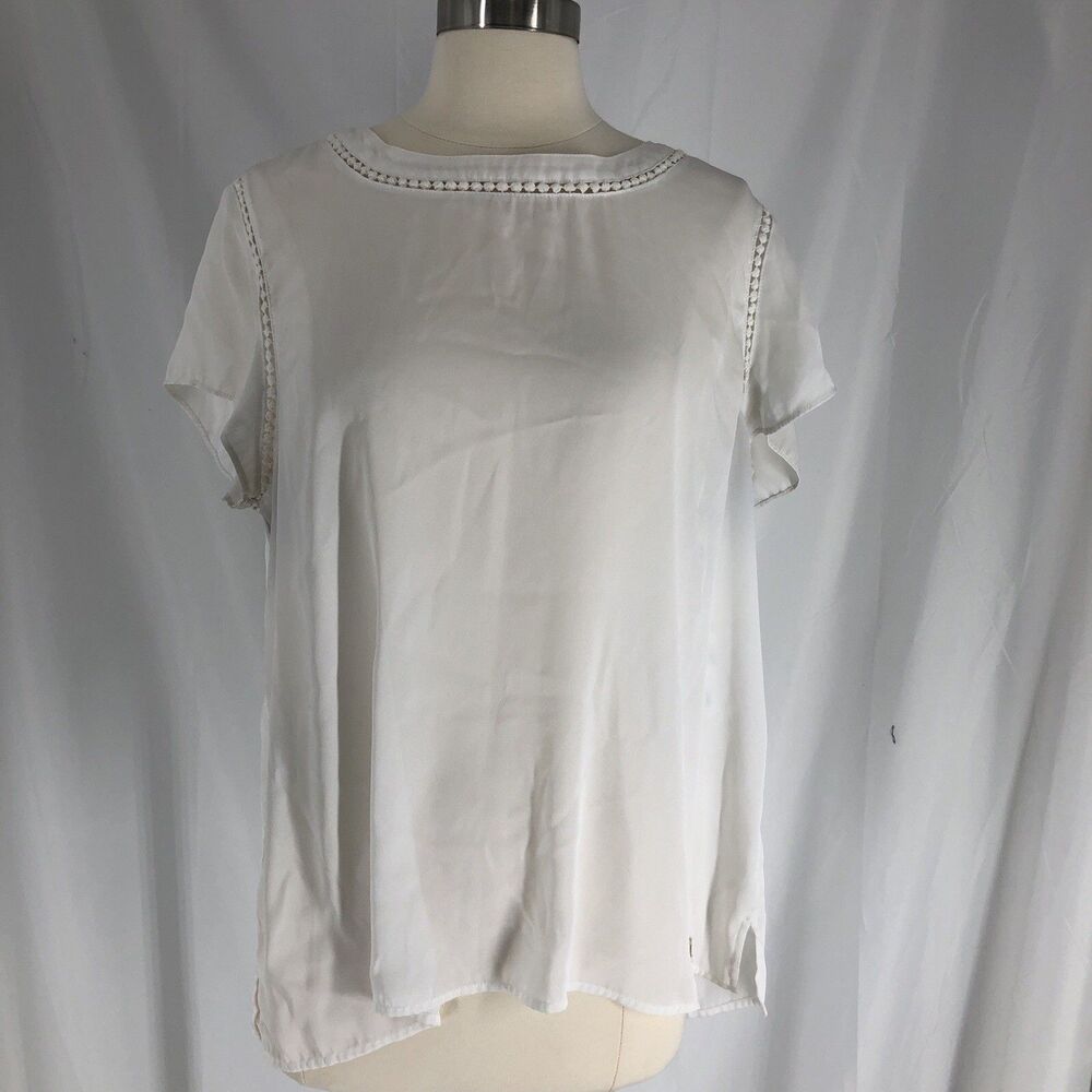 Anne Klein Ivory Short Sleeve Blouse Button Back Size M